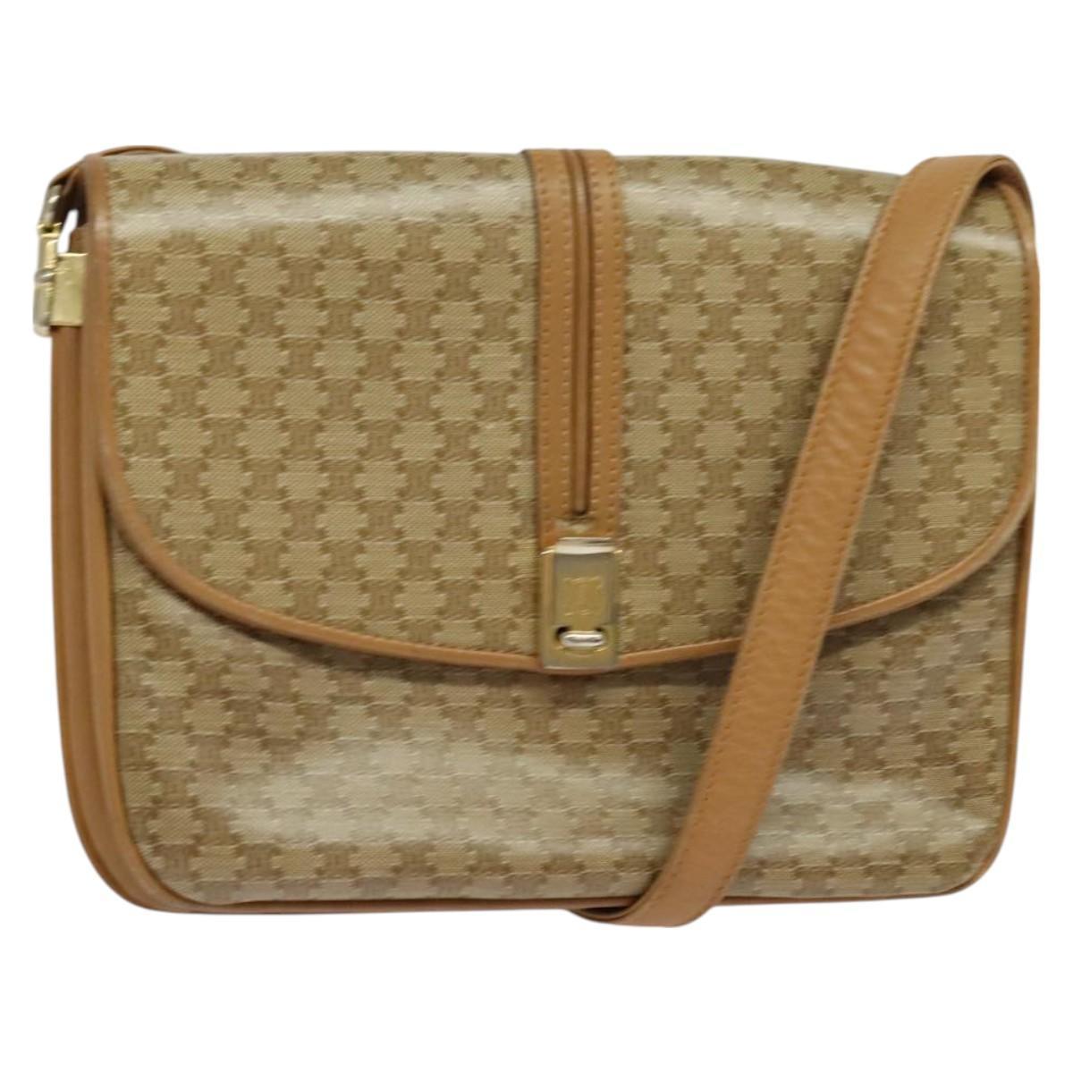 Celine Macadam Canvas Shoulder Bag Pvc Beige Gold Auth 126995